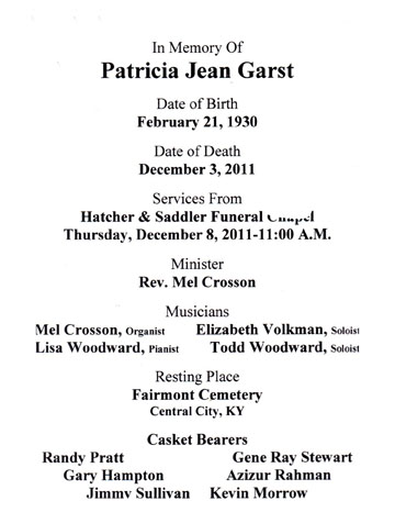 Pat Garst Obit Card