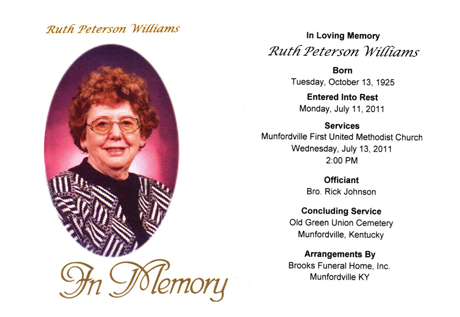 Ruth Peterson Williams Obit